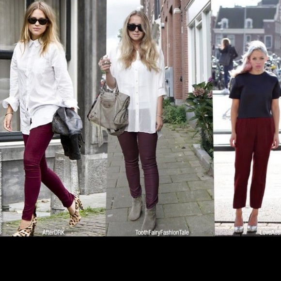 Burgandy High Waisted Skinny Jeans - Picture 8 of 10